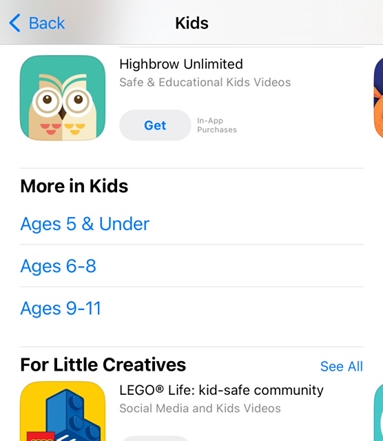 AppStore’s Kids age groups