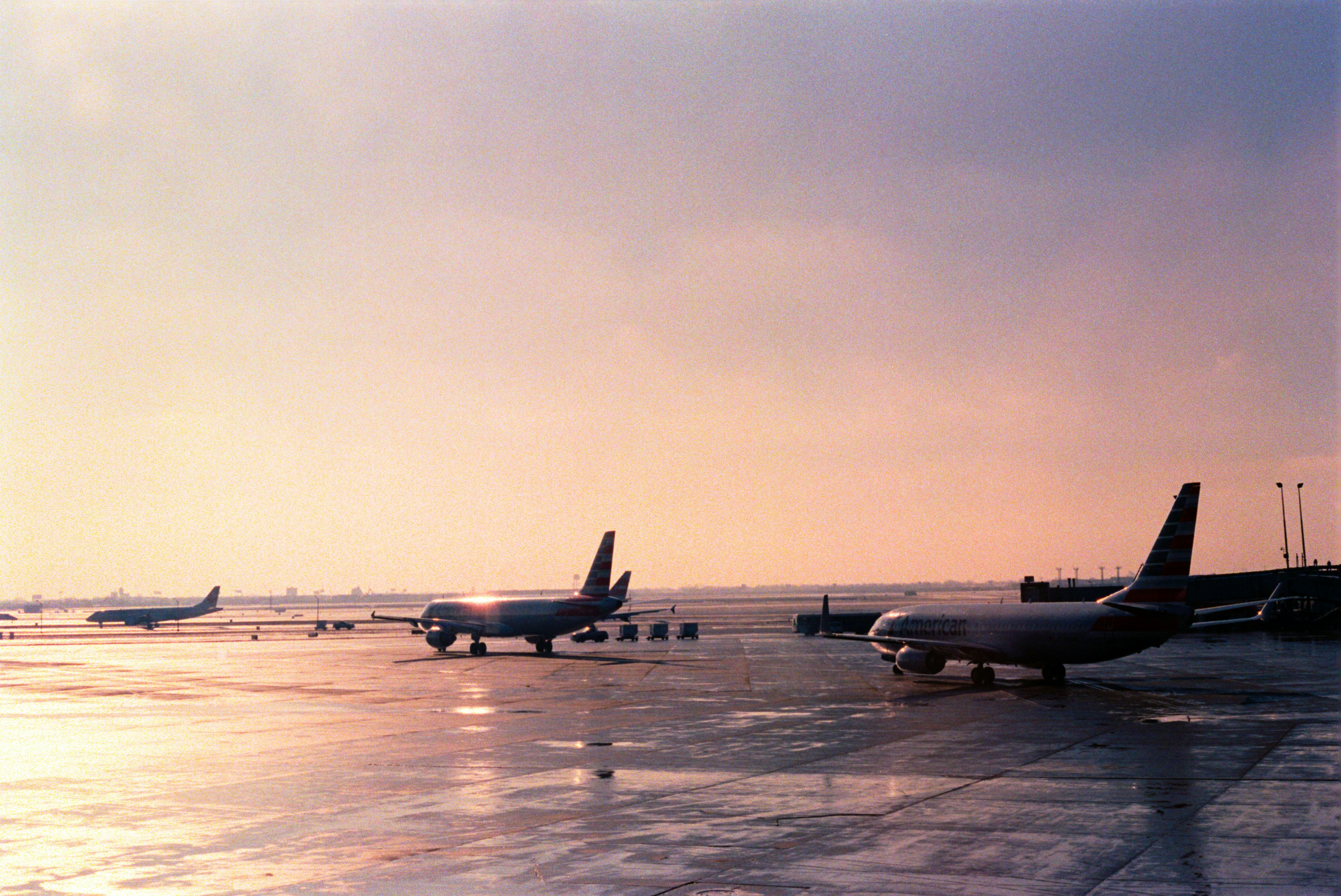 Three planes taxing for take off